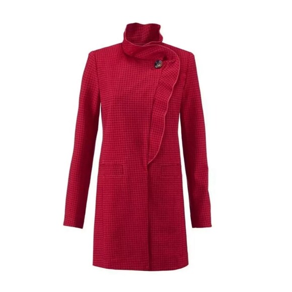 Cabi # 3546 CELEBRATION COAT Red Houndstooth Single Button Classic Jacket SM - Picture 1 of 14